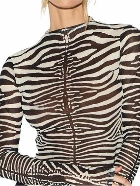 Sheer Zebra-Print Long Sleeve Top - Black & White